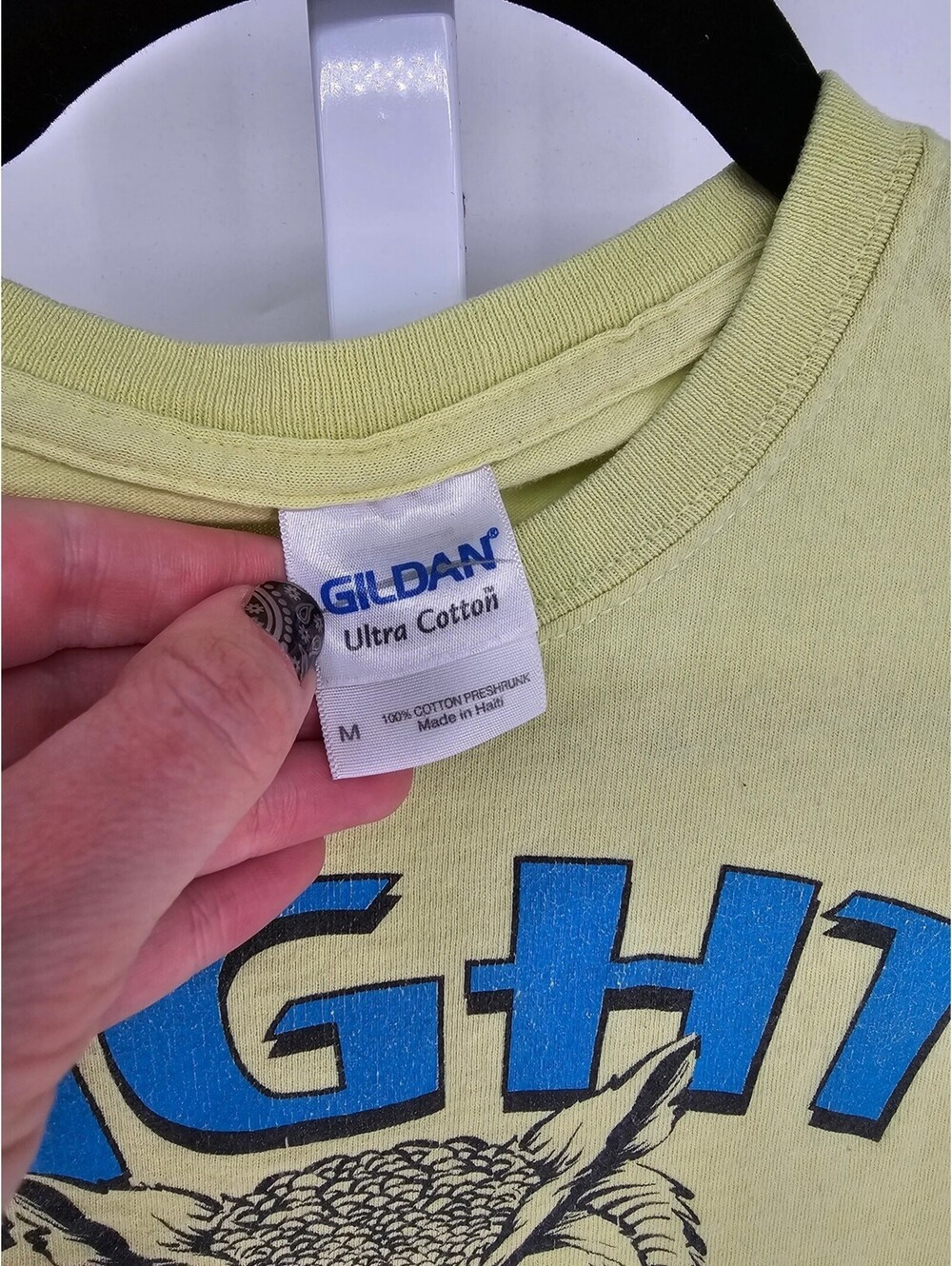 Gildan Womens Sz M Short Sleeve T Shirt Lime Green Funny Night Owl Graphic - Picture 3 of 4
